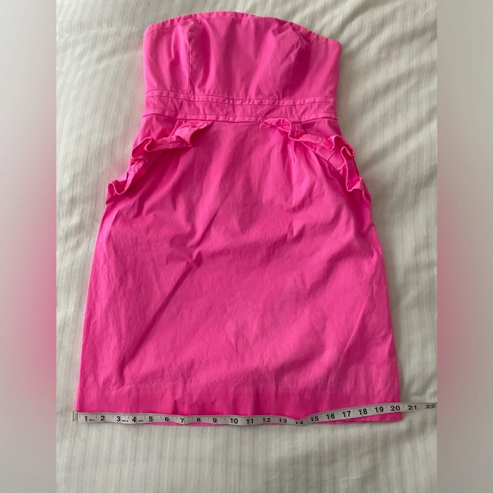 J. Crew Flamenca Neon Hot Pink Strapless Ruffle Cocktail Dress Cotton Sz 6 - Picture 10 of 16